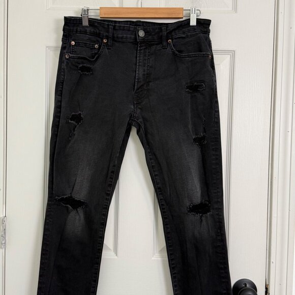 American Eagle Slim Jeans Mens 33x30 Black Distressed Grunge Next Level Flex - Picture 3 of 14